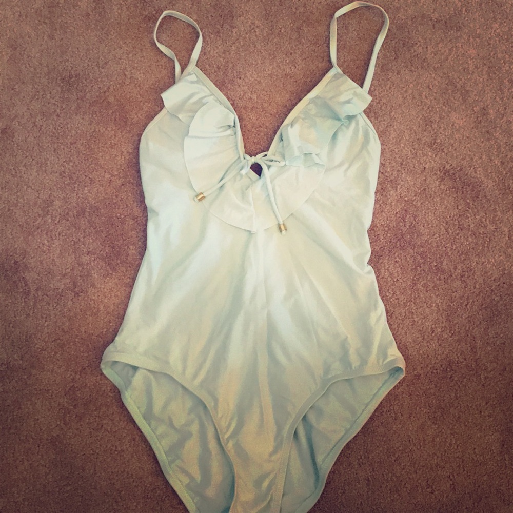 Sea foam ruffled swim suit